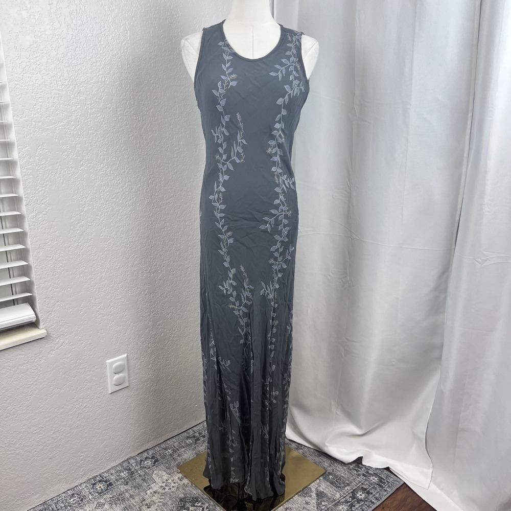Vintage Y2K Merona Maxi Dress Womens 6 Gray Blue Floral Sheer Fairy‎ Fairygrunge